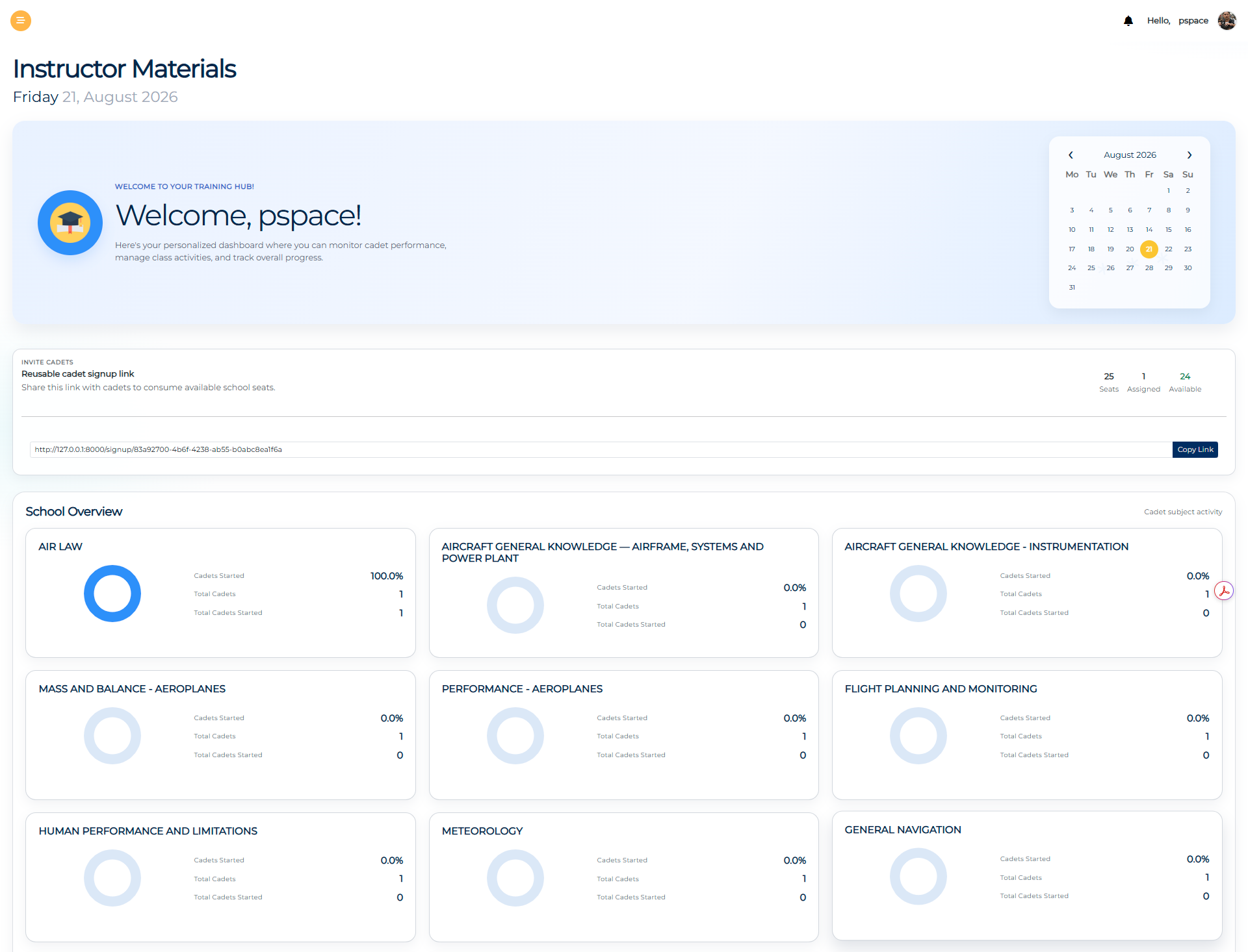 PSPACE Instructor Dashboard